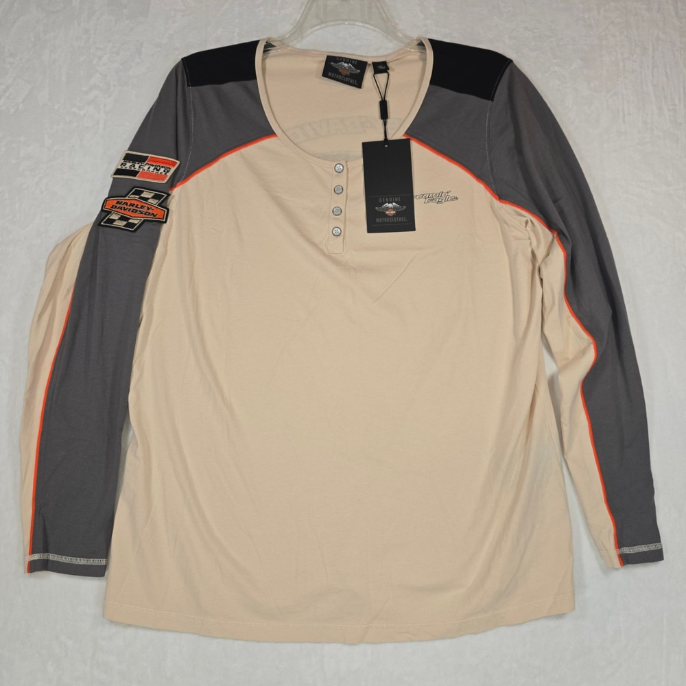Harley Davidson Womens 1W Henley Shirt NWT Embroidered Patch Long Sleeve